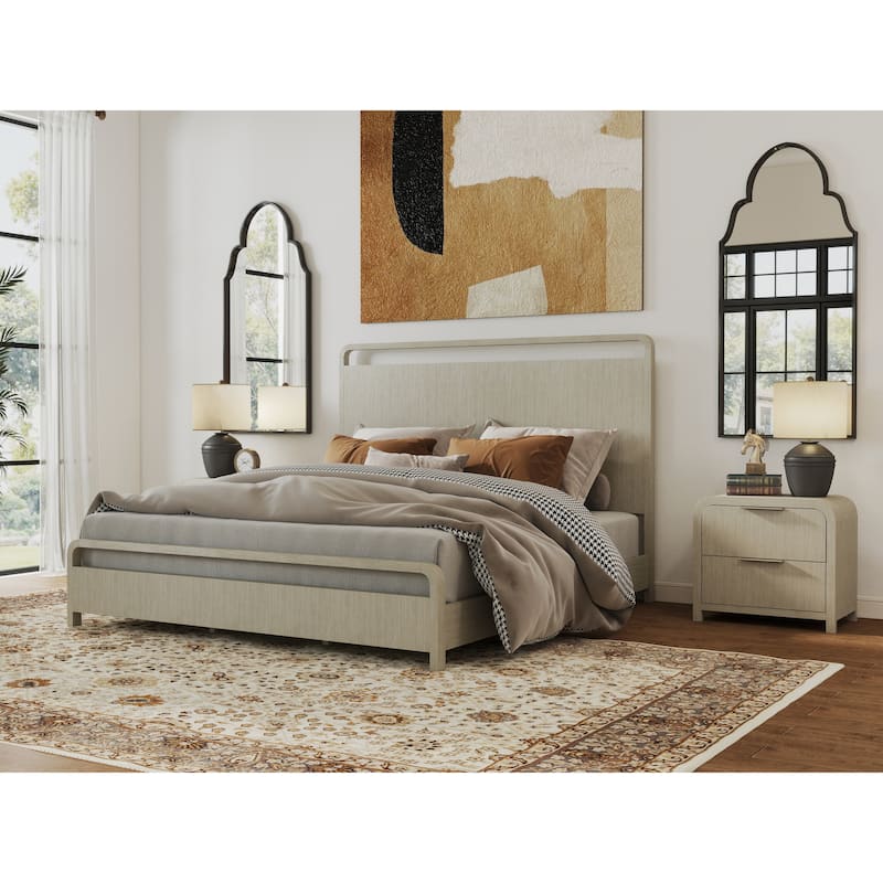 Roundhill Furniture Tavari 3-Piece Bedroom Set with Panel Bed and Two Nightstands in Light Gray
