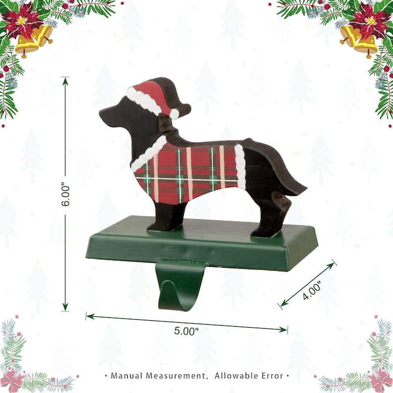 Glitzhome Wooden/Metal Red Truck Dachshund Reindeer Tree Stocking Holder Mantel Ornament for Christmas