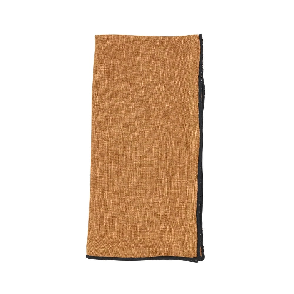 Stonewashed Linen Napkins With Stitched Border Design (Set of 4)