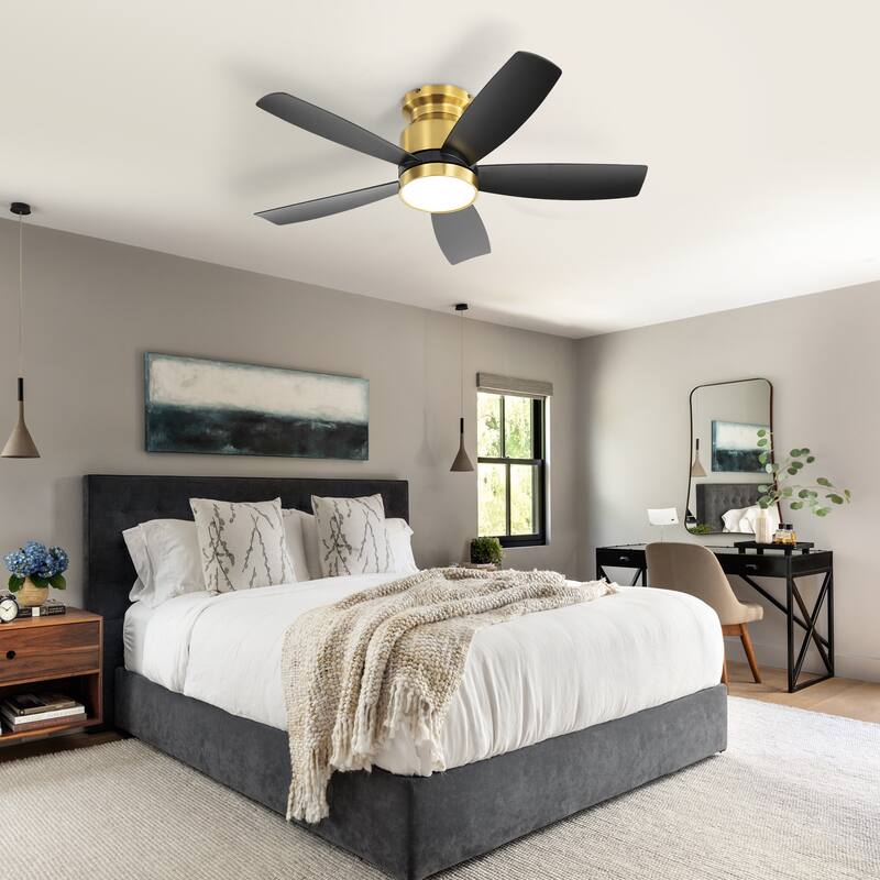 42 Inch Flush Mount Ceiling Fans with LED Light 22W and Remote Control 5 ABS Fan Blades for Bedroom Patio