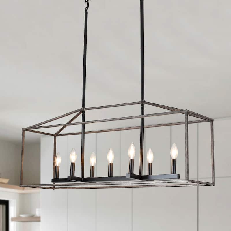 37.79" Wide 7-Light Traditional Farmhouse Rectangle Chandelier, Semi Flush Mount Chandelier, Kitchen Island Chandelier