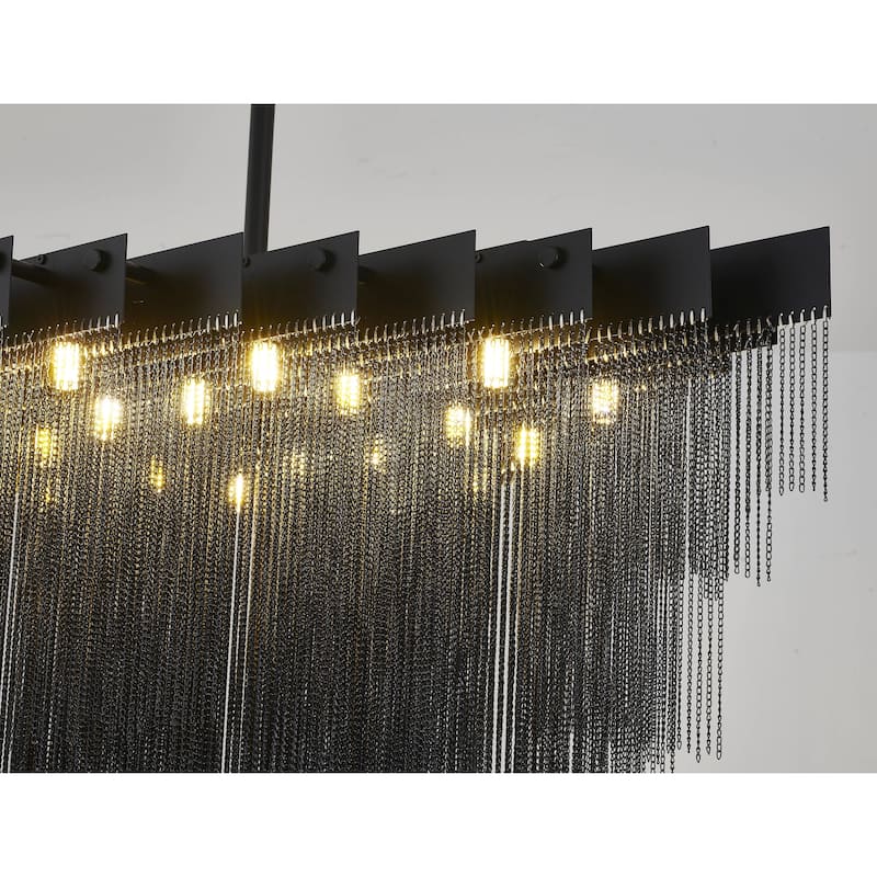 Transitional 20-Light Satin Black Chandelier With Hanging Aluminum Chains