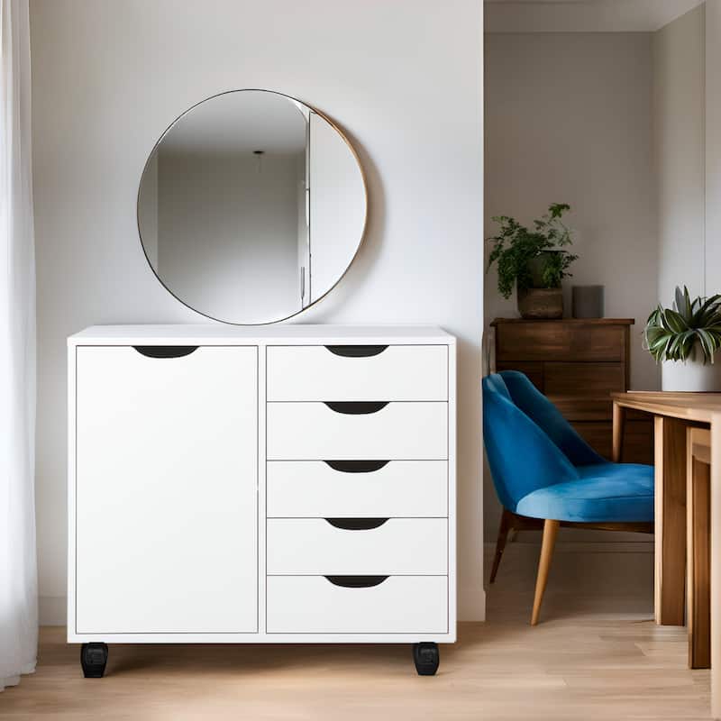 Wooden 5-Drawer Office Storage Cabinet with Extra Shelf and 360° Mobility for Effortless Organization
