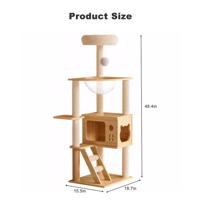 48.8" Modern Cat Tower, Wood Cat Tree Tower for Indoor Cats, Cat Treewith Sisal-Covered Scratching Posts and Top Perch