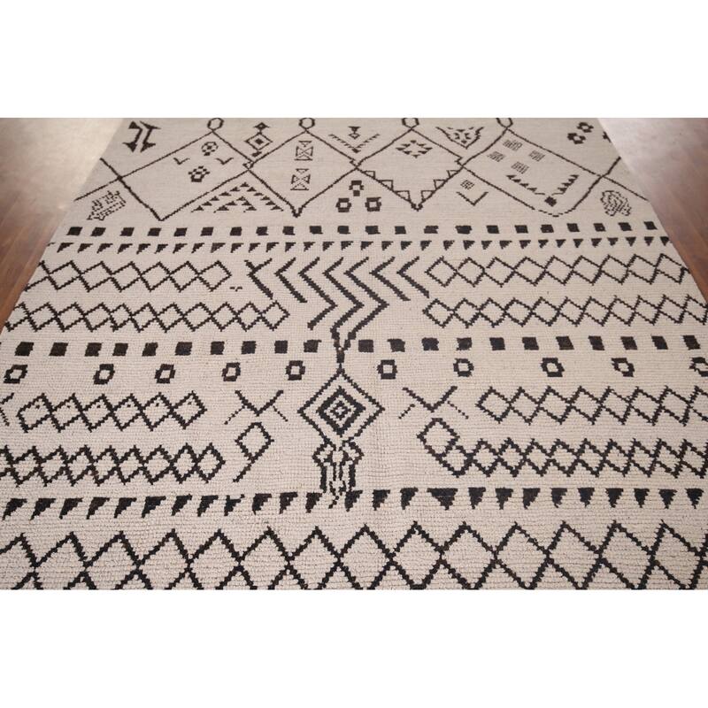 Ivory Trellis Moroccan Area Rug Hand-Knotted Wool Carpet - 7'0"x 10'4"