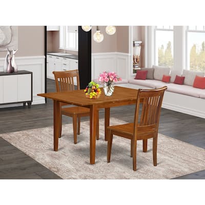 Kitchen Dining Set 3 Piece Table & Chairs Set - Saddle Brown Rectangular Table with 2 Chairs