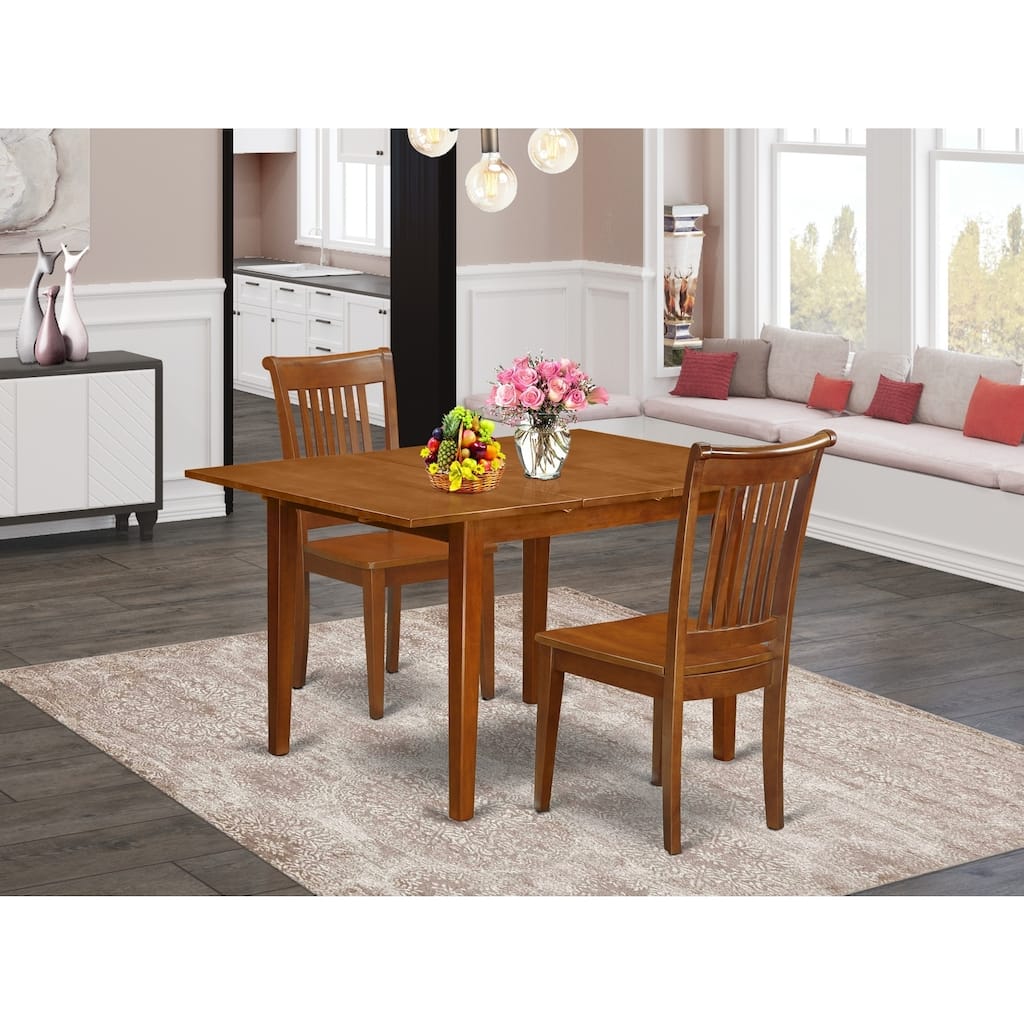 Kitchen Dining Set 3 Piece Table & Chairs Set - Saddle Brown Rectangular Table with 2 Chairs