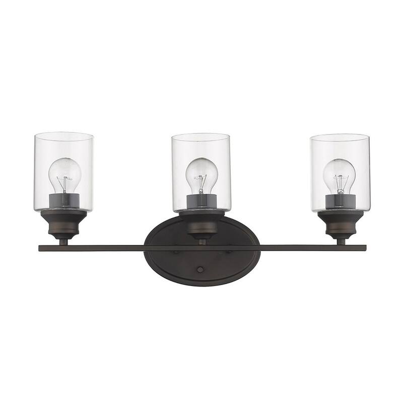 3-Light Hardwired Bathroom Wall Fixture in Bronze Finish with Clear Glass Shade Dimmable Reversible Mounting
