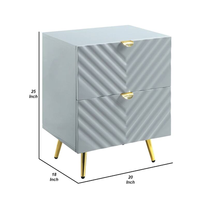 Gray/Gold 2 Drawer 18 in. W Nightstand with Sturdy Hardware and Ample Storage