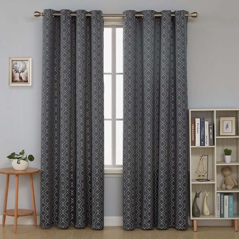 Deconovo Geometric Knitting Room Darkening Grommet Curtain(2 Panels) - 52W x 54L - Dark Grey
