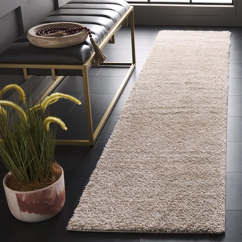 SAFAVIEH Tahoe Shag Yaprak Abstract 1.2-inch Thick Rug - 2' x 9' Runner - Ivory/Gold - Runner
