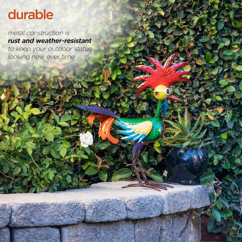 Alpine Corporation 18" Tall Indoor/Outdoor Wacky Metal Rooster Yard Statue Decoration
