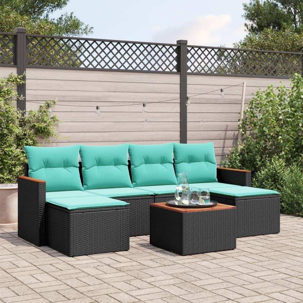 vidaXL Patio Sofa Set with Cushions Outdoor Conversation Furniture Poly Rattan - 21.7x 24.4x 27.2