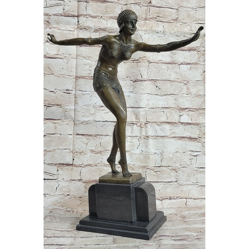 Phoenician Dancer Art Deco Bronze Statue Sculpture After D.H. Chiparus 19 Inches X 14 Inches