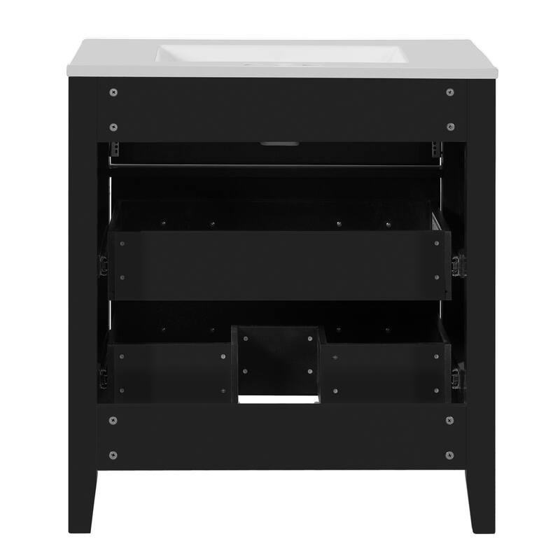 30" Bathroom Vanity with Ceramic Sink, Solid Wood Storage Cabinet, Freestanding 3-Drawer Vanity Set