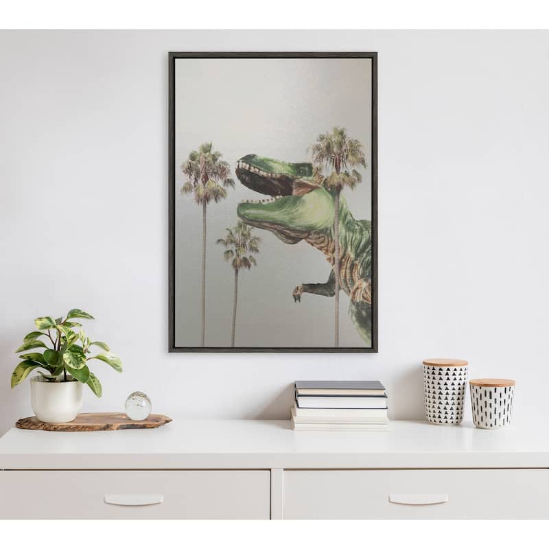 Kate and Laurel Sylvie Dinosaur Framed Canvas by July Art Prints
