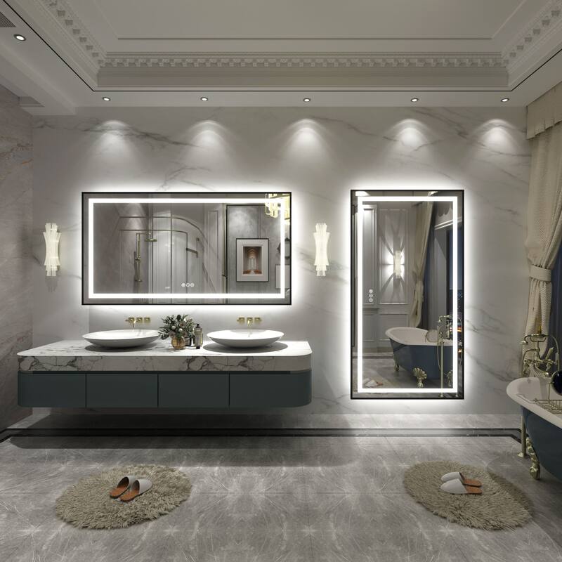 Black Metal Framed LED Front Light and Backlit Anti-Fog Wall Bathroom/ Vanity Mirror