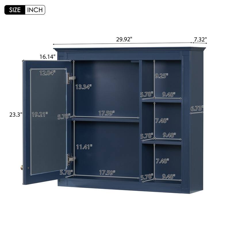 30" x 28" Wall Mounted Bathroom Storage Cabinet with Mirror, 3 Open Shelves