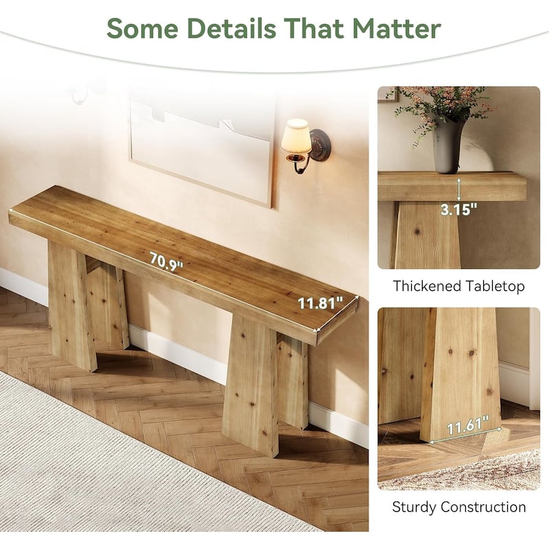 70.9" Farmhouse Extra Long Solid Wood Console Table with Reinforced Frame