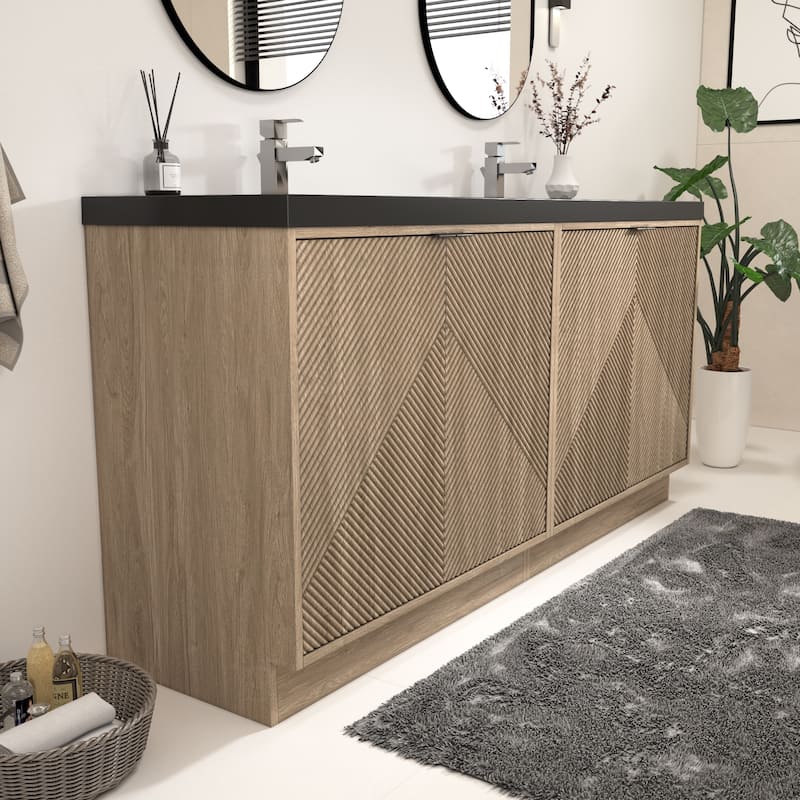 Milano 72" Freestanding Bathroom Vanity with Double Black Acrylic Sink
