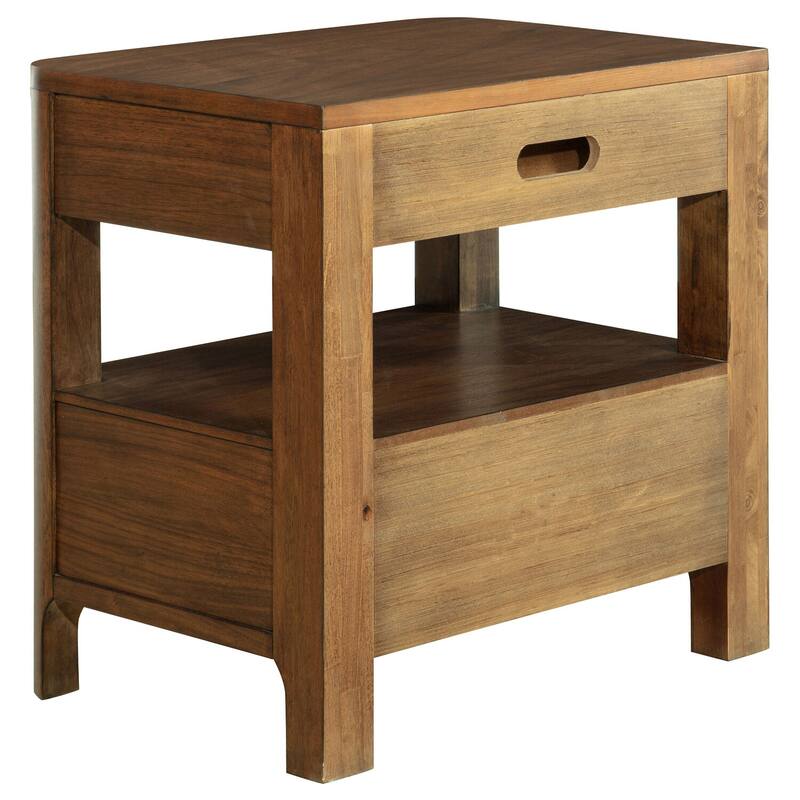 Walnut 2-Drawer Nightstand with Open Shelf, Cedar Drawer, Felt Lining and Curved Fronts for Transitional Style