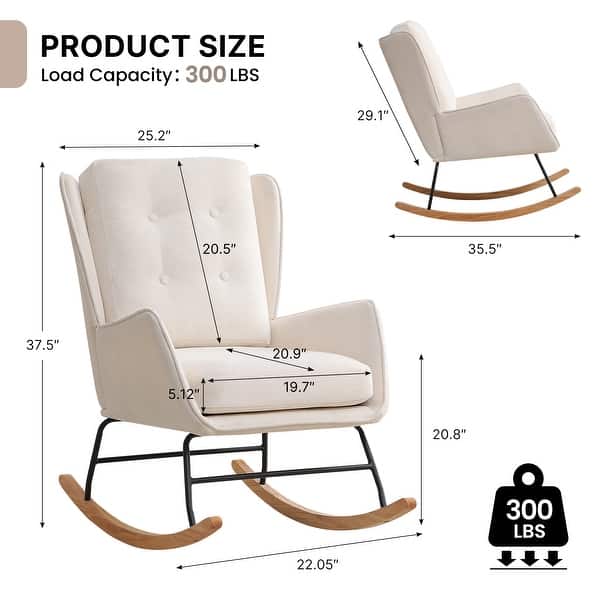 dimension image slide 1 of 10, HOMYKA 25.2” Wide Rocking Chair with Button Accents for Nurseries