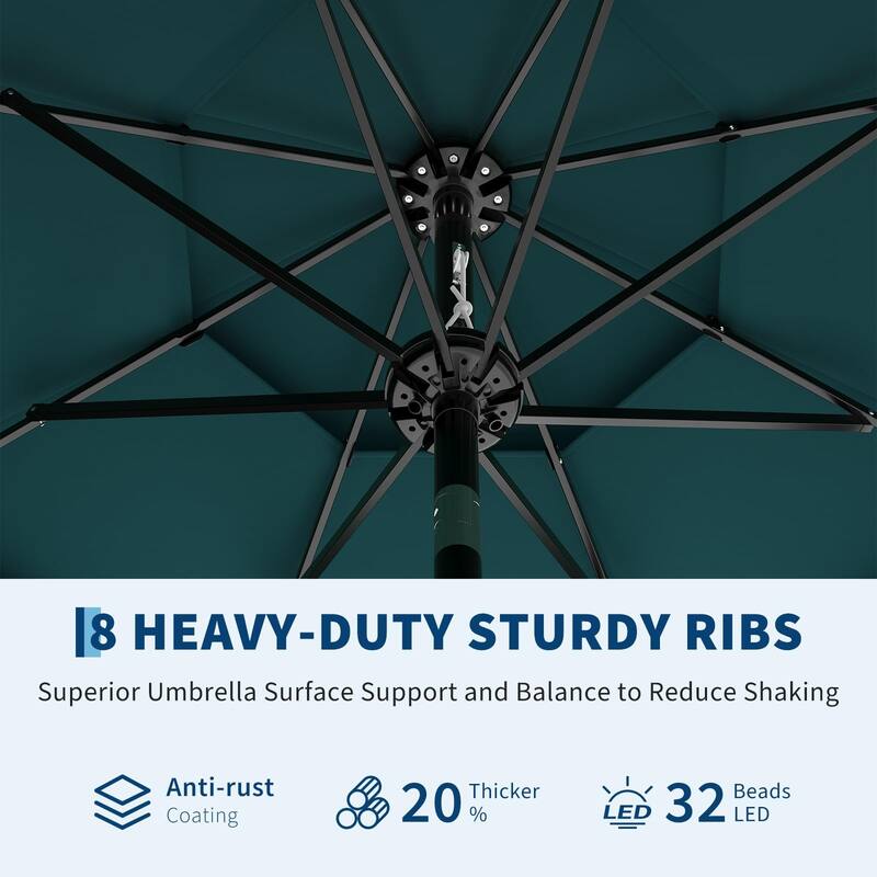 3-Tier Solar Patio Umbrella, with LED Lights and Vents