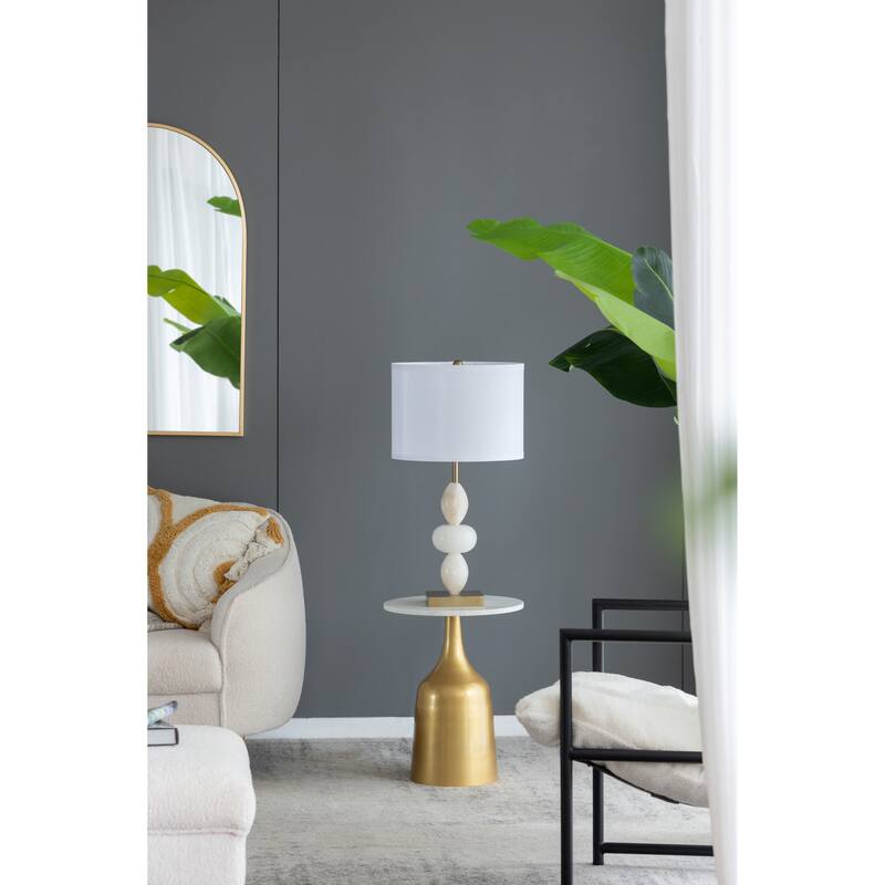 White and Gold Three Tiered Round Table Lamp with Drum Shade(Lamp Shade Assembly Required)