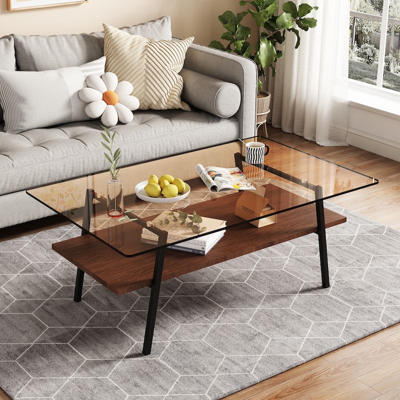 38x22'' Rectangle Coffee Table with Tempered Glass Tabletop - Color2