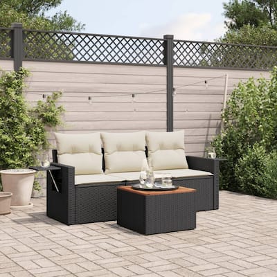 vidaXL Patio Sofa Set with Cushions Outdoor Furniture 4 Piece Poly Rattan - 21.7 x 24.4 x 27.2