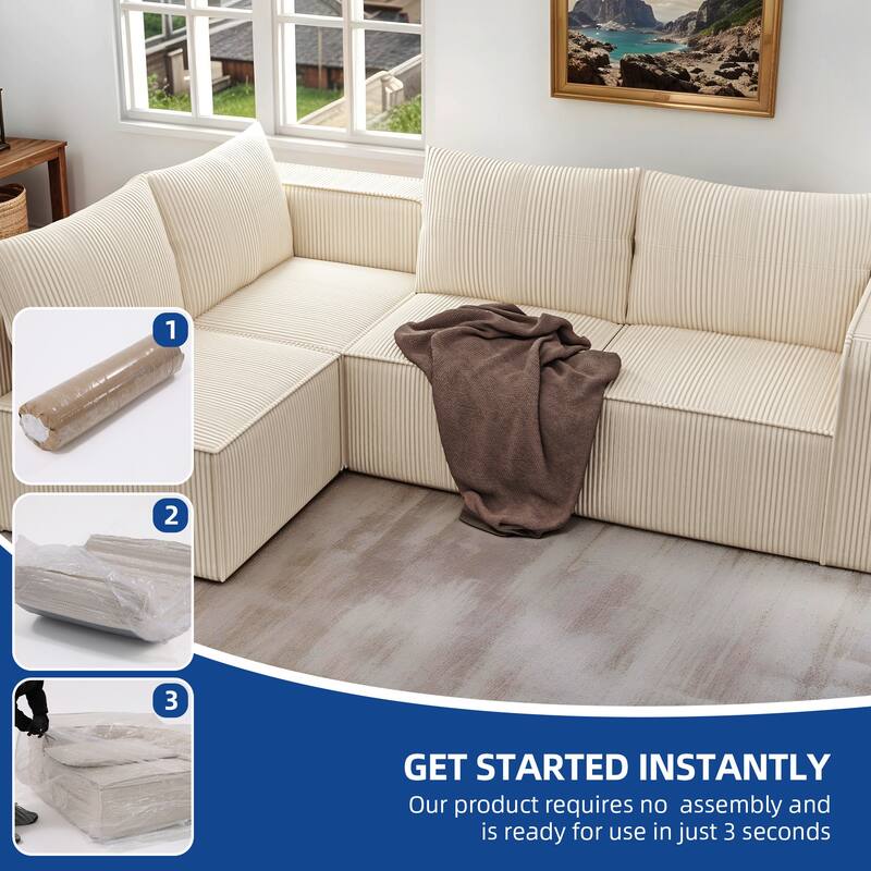 Moasis Multi-seat(3/4/5 seats) Corduroy Sectional Sofa Modular Couch Sofa Upholstered Convertible Modular Sofa