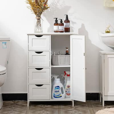 Freestanding Bathroom Storage Cabinet with Adjustable Shelf & Drawer