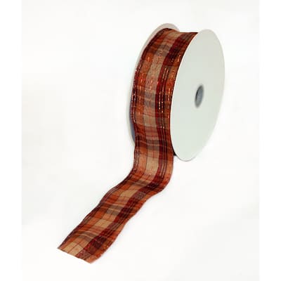 Wired Fall Orange Plaid Linen Ribbon 2.5", 50YD - 1800