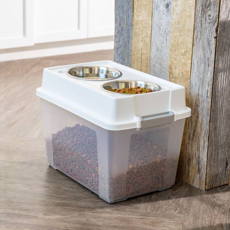 Elevated Feeder with Airtight Pet Food Storage and Removable Bowls, White