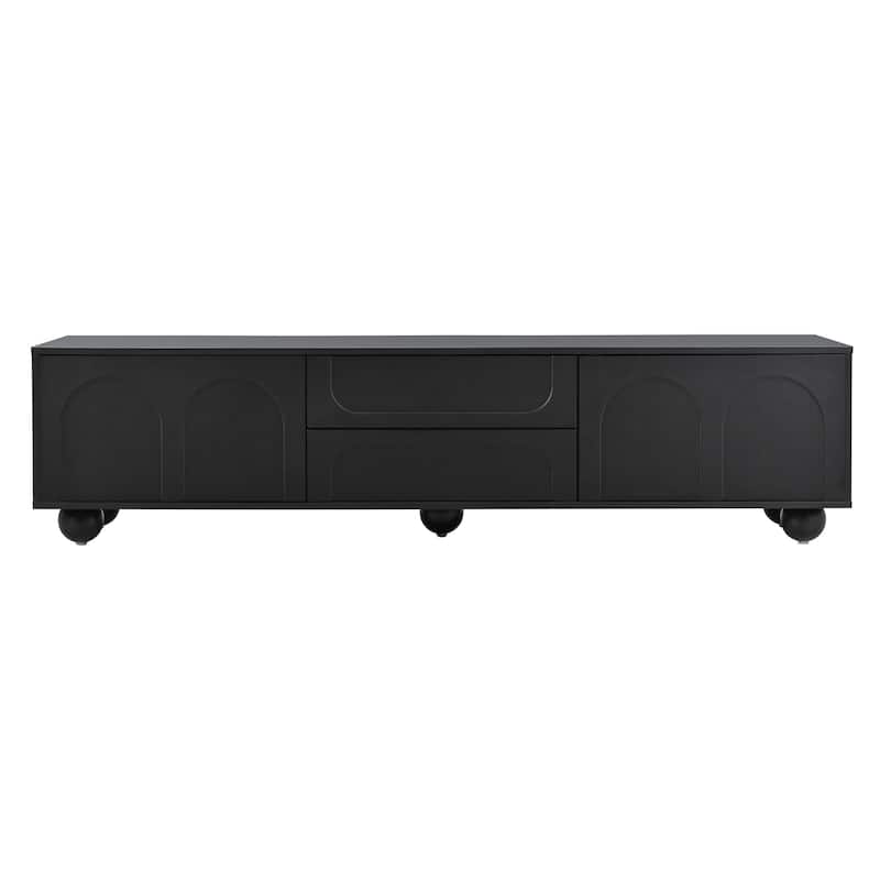 Cream Style TV Stand with Arched Doors and 2 Drawers, for TVs Up to 75" - 69.6" W × 15.7" D × 17.7" H