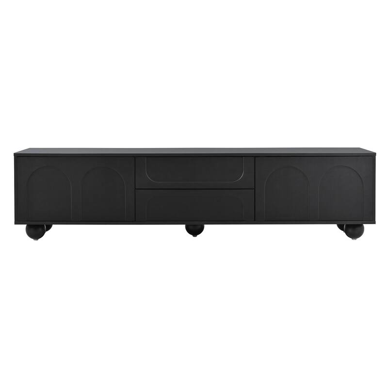 Modern Arched TV Stand for TVs up to 75 Inches with 2 Drawers and Rebound Device, for Living Rooms and Bedrooms, Black