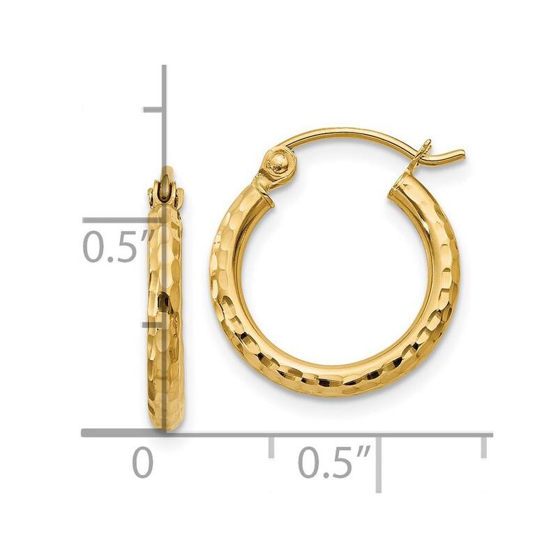 Curata 14k Yellow Gold Sparkle Cut Round Tube Hoop Earrings - 15x15mm