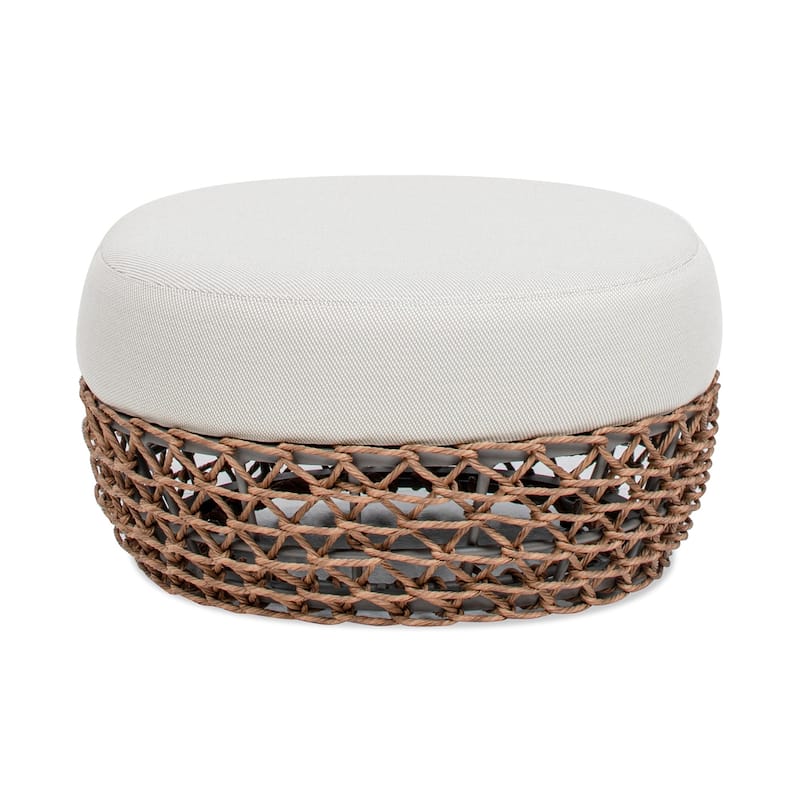Willow 25" Woven Rope Upholstered Outdoor Patio Ottoman - 25"W X 25"D X 13.5"H