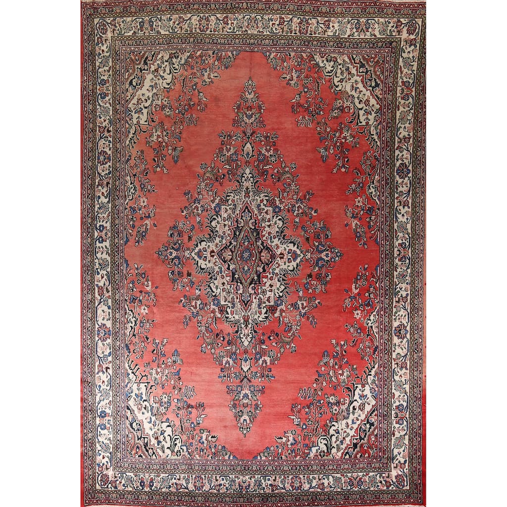 Floral Hamedan Large Vintage Persian Area Rug Hand-Knotted Wool Carpet - 10'5" x 14'5"
