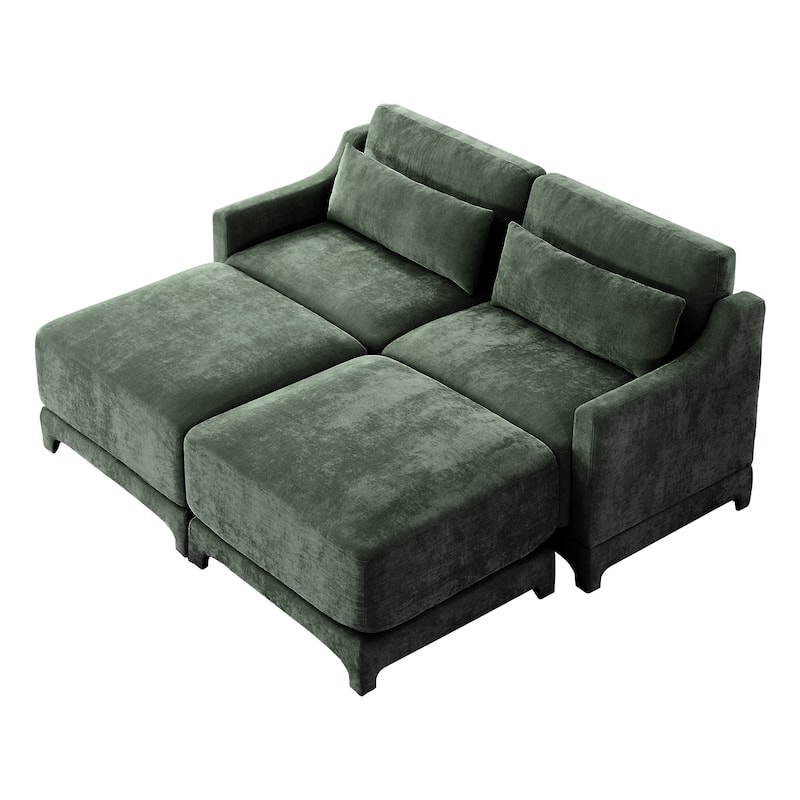 GDFStudio- Crespin Chenille Two-Seater Sofa With 2 Ottoman
