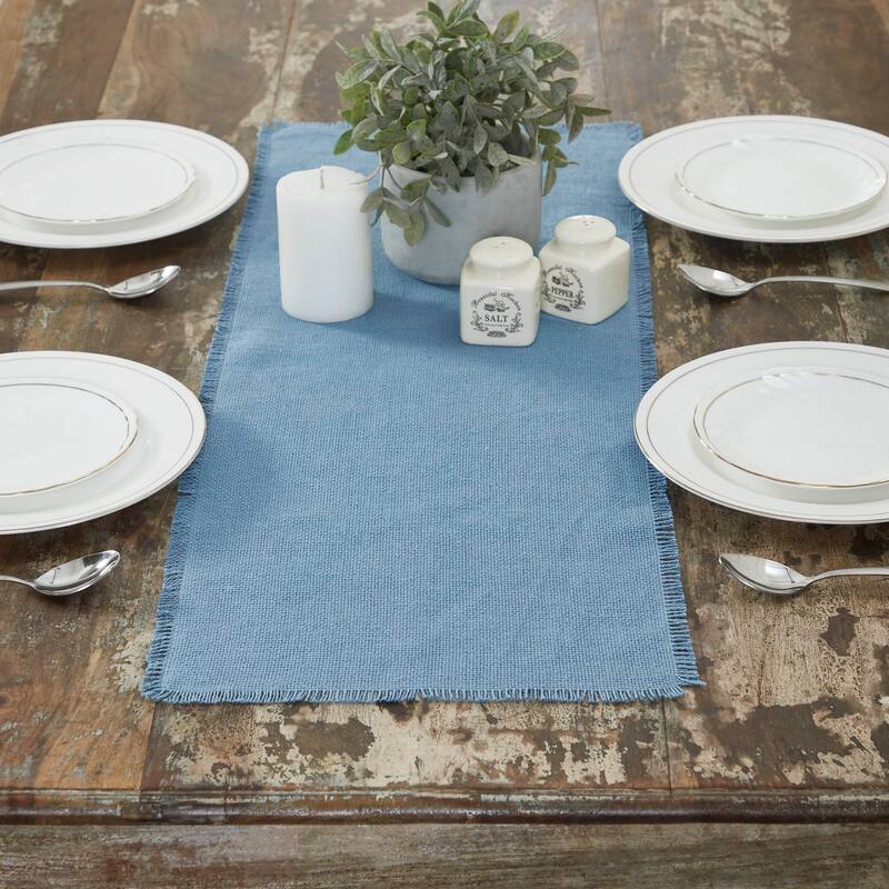 Burlap Blue Runner Fringed