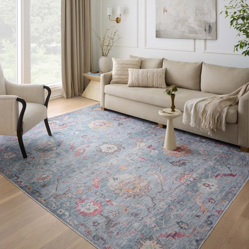 Alexander Home Ellie Shabby Chic Botanical Printed Area Rug - 8' 6" x 11' 6" - Denim / Terracota - Runner/Rectangle