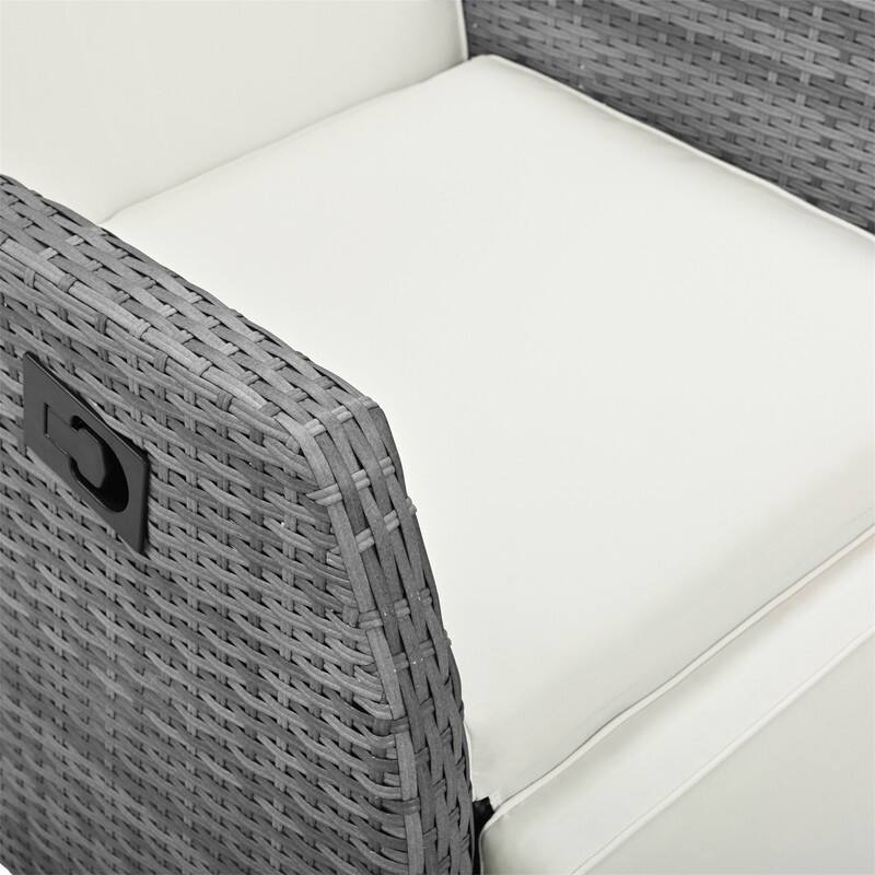 3 Pcs Patio Furniture Set, Patio Recliner Chairs Set of 2, Patio Conversation Set w/ Side Table, Outdoor Rattan Reclining Chairs