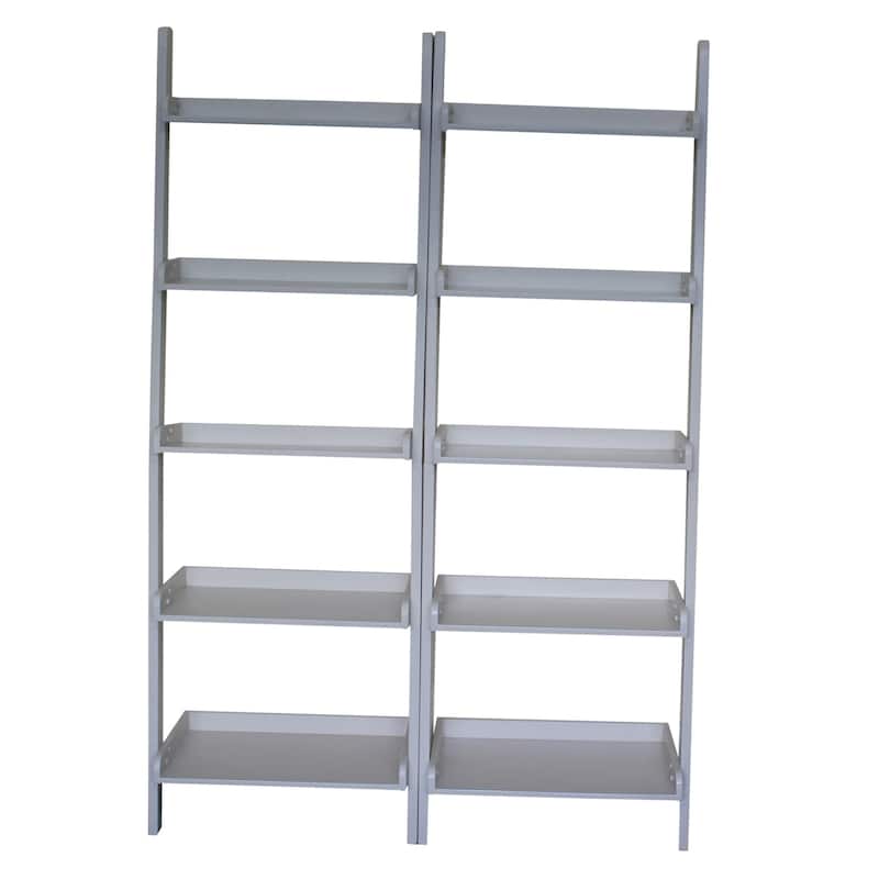 Solid Wood Lean-to 5-tier Shelf Unit Set (Set of 2) - Linen White