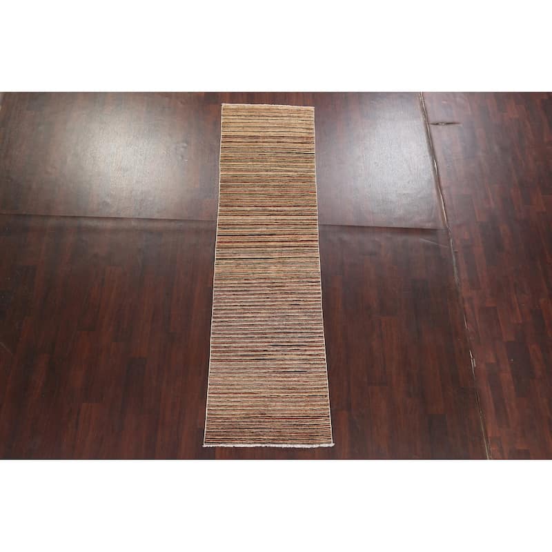 Striped Gabbeh Kashkoli Runner Rug Hand-knotted Oriental Wool Carpet - 2'7" x 9'5"