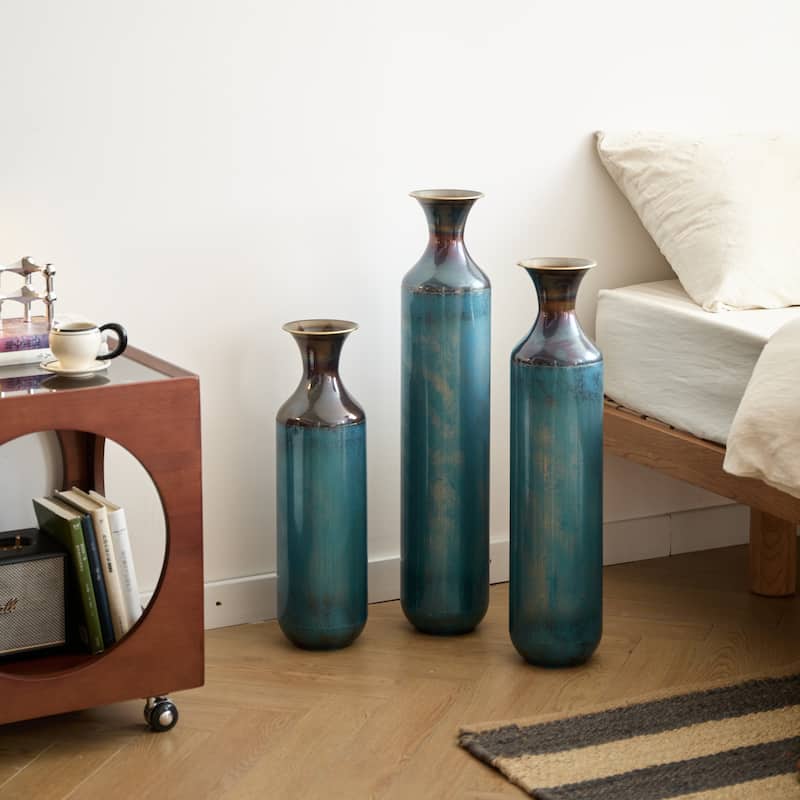 3-piece Floor Metal Vase Modern Large Glazed Metal Vase