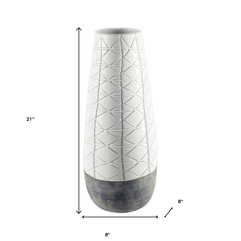 21" Gray And White Abstract Cylinder Ceramic Table Vase - 21" H x 8" W x 8" D