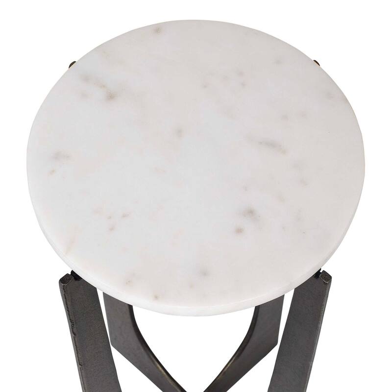 Copper Grove White Marble Brass Bronze Iron Round Accent Table