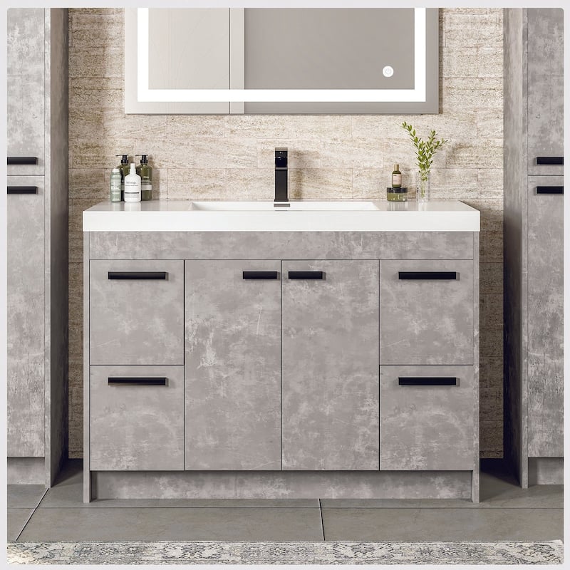Eviva Lugano 42"W Cement Gray Modern Bath Vanity with WH Acrylic Top - 42"