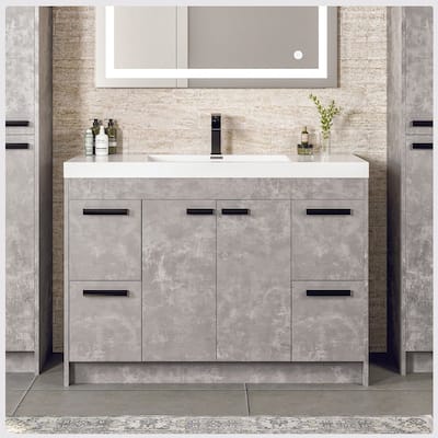 Eviva Lugano 42"W Cement Gray Modern Bath Vanity with WH Acrylic Top - 42"
